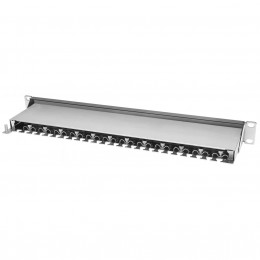 Патч-панель Pixietech, 19" экранированная, 1U, 24 порта, cat.5e, горизонтальная заделка