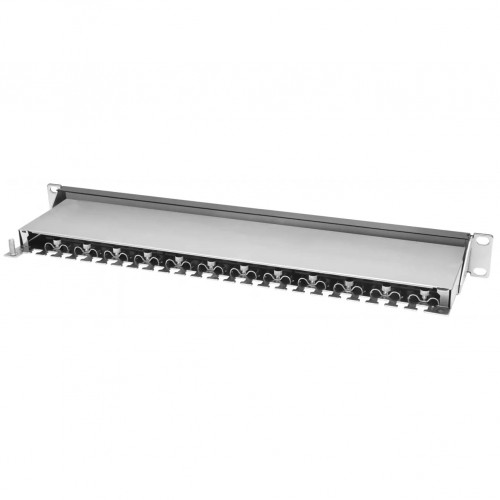 Патч-панель Pixietech, 19" экранированная, 1U, 24 порта, cat.6, горизонтальная заделка