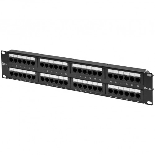 Патч-панель Pixietech, 19" неэкранированная, 2U, 48 портов, cat.5e, горизонтальная заделка