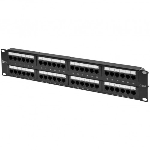 Патч-панель Pixietech, 19" неэкранированная, 2U, 48 портов, cat.6, горизонтальная заделка