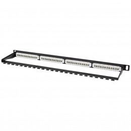 Патч-панель Pixietech, 19" неэкранированная, 0.5U,, 24 порта, cat.5e горизонтальная заделка