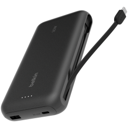 BELKIN 20k PD30W Integrated USB-C Cable Power Bank, Black