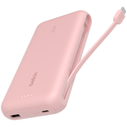 BELKIN 20k PD30W Integrated USB-C Cable Power Bank, Pink
