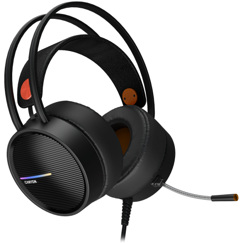 CANYON INTERCEPTOR GH-8A, Gaming headset 3.5mm jack plus USB connector for LED backlight, adjustable microphone and volume control, with 2in1 3.5mm adapter, cable 2M, Black and Orange, 0.36kg — фото 2