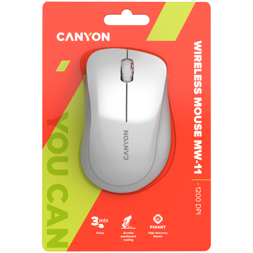 CANYON MW-11, 2.4 GHz  Wireless mouse ,with 3 buttons, DPI 1200, Battery:AAA*2pcs  ,pearl white grey67*109*38mm 0.063kg — фото 4