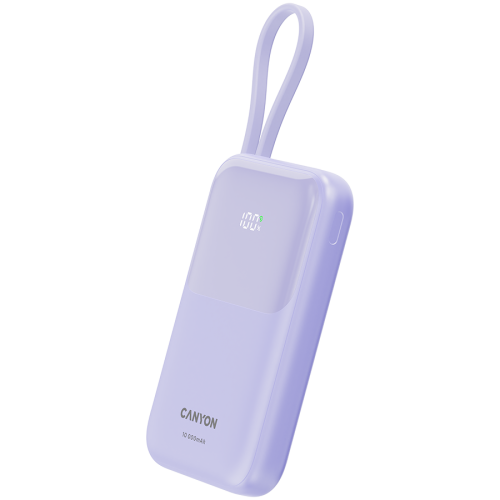 CANYON power bank OnPower 101 built-in cable 10000 mAh PD22.5W Purple — фото 2