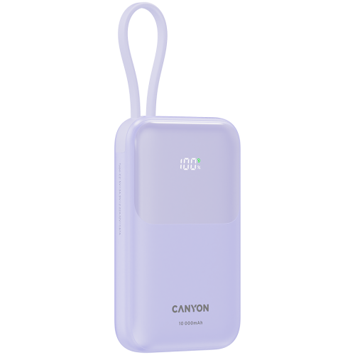 CANYON power bank OnPower 101 built-in cable 10000 mAh PD22.5W Purple — фото 3