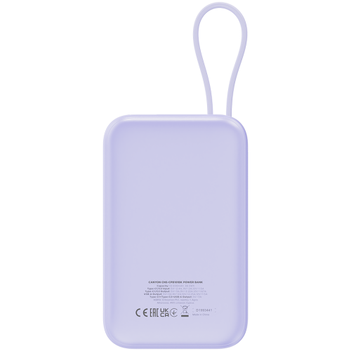 CANYON power bank OnPower 101 built-in cable 10000 mAh PD22.5W Purple — фото 4