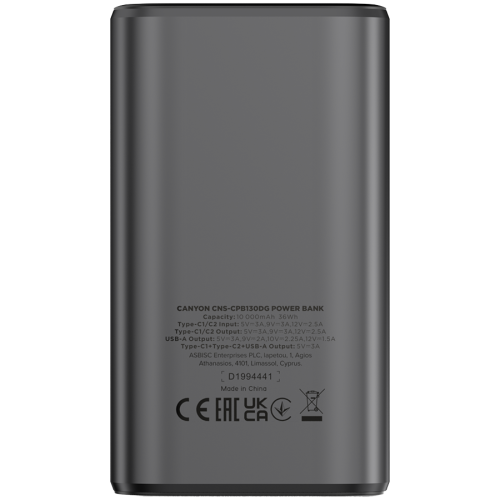 CANYON power bank OnPower 130 TFT 10000 mAh PD30W Dark Grey — фото 3