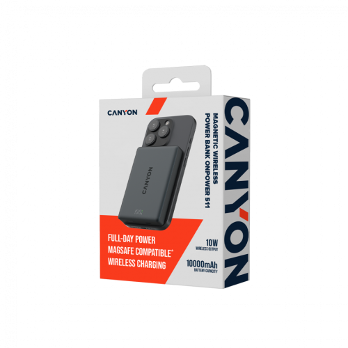 CANYON magnetic power bank OnPower 511 PD20W 10000mAh Aluminium Interstellar Black — фото 5