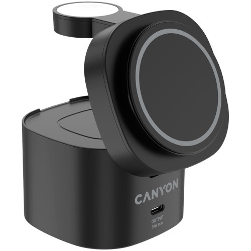 Canyon 4 in 1 Wireless Charging Stand, 30W max, Size: 70x70x70.3mm, weight: 414g, with 65W charger and 1M cable, black — фото 3