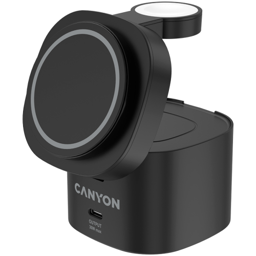 Canyon 4 in 1 Wireless Charging Stand, 30W max, Size: 70x70x70.3mm, weight: 414g, with 65W charger and 1M cable, black — фото 2