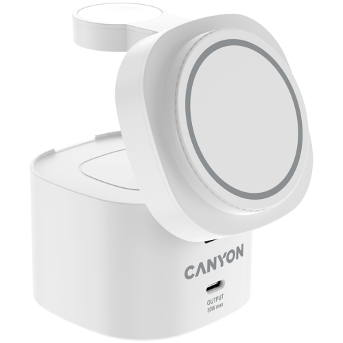 Canyon 4 in 1 Wireless Charging Stand, 30W max, Size: 70x70x70.3mm, weight: 414g, with 65W charger and 1M cable, white — фото 3