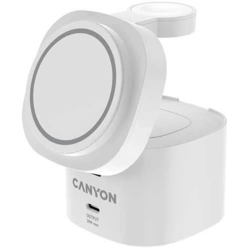Canyon 4 in 1 Wireless Charging Stand, 30W max, Size: 70x70x70.3mm, weight: 414g, with 65W charger and 1M cable, white — фото 2