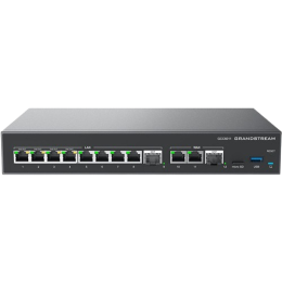 Grandstream GCC6011, All-in-one convergence device: VPN Router, NGFW, Switch and IP PBX. 2x 2.5G SFP, 10x GbE, 3 fixed WAN, 4x PoE-Out, 2.5Gbps NAT routing, 160K NAT sessions, VPN 1Gbps, IDS/IPS 900Mb