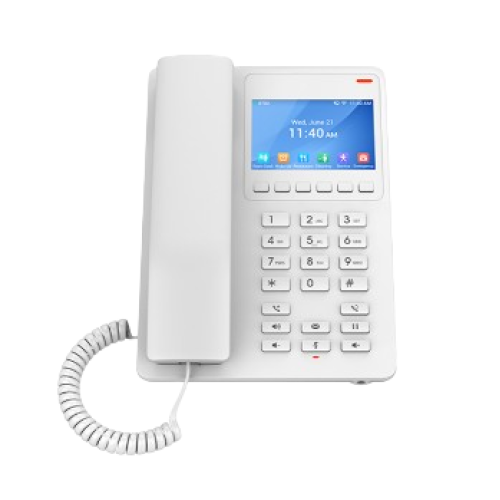 Grandstream GHP630, Compact Hotel IP Phone, 2 SIP accounts, 2 lines, 1x Ethernet 10/100 PoE, 480x320 (3.5") Color LCD, no PSU, White