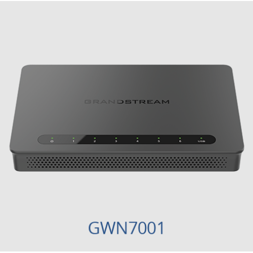 Grandstream GWN7001 Wired Router, 6x GbE WAN/LAN, 2.2Gbps NAT routing, 60K NAT sessions, VPN (530Mbps), DPI, SDN, cloud provisioning, integrated GWN local master, USB (cellular failover)
