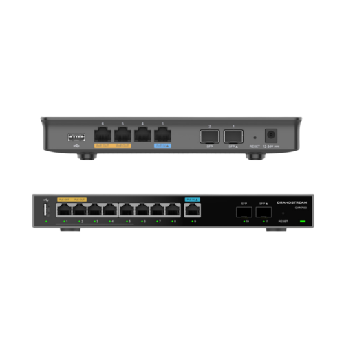 Grandstream GWN7003 Wired Router, 2x SFP, 9x GbE WAN/LAN, 1x PoE-In, 2x PoE-Out, 2.2Gbps NAT routing, 60K NAT sessions, VPN (530Mbps), DPI, SDN