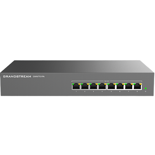 Grandstream GWN7701PA, Unmanaged Network Switch, 8x GbE RJ45, 8x PoE 802.3 af/at, Internal PSU