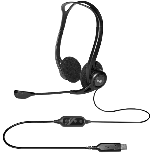 LOGITECH PC960 Corded Stereo Headset BLACK - USB — фото 3