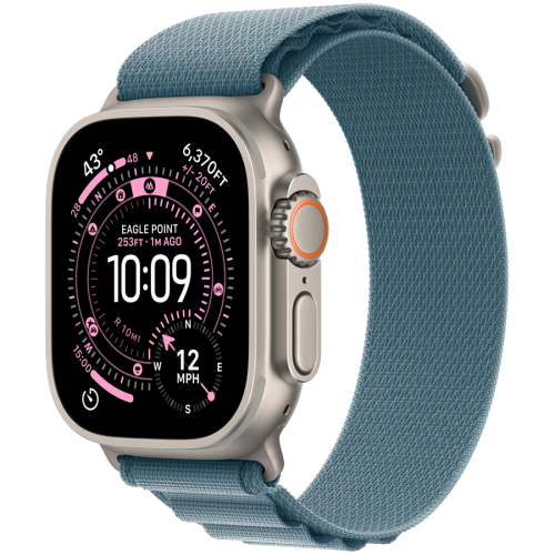 Apple Watch Ultra 3 GPS + Cellular 49mm Natural Titanium Case with Light Blue Alpine Loop - Small,Model A3281