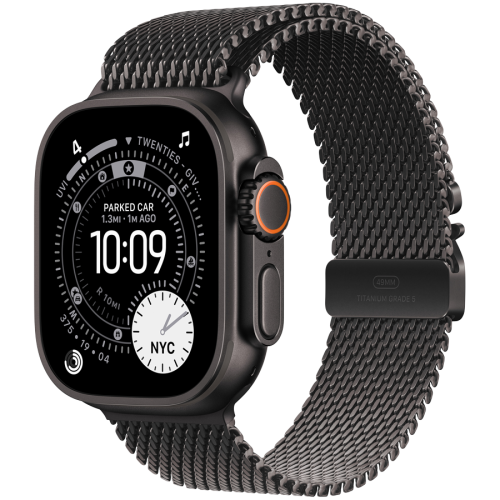 Apple Watch Ultra 3 GPS + Cellular 49mm Black Titanium Case with Black Titanium Milanese Loop - Medium,Model A3281