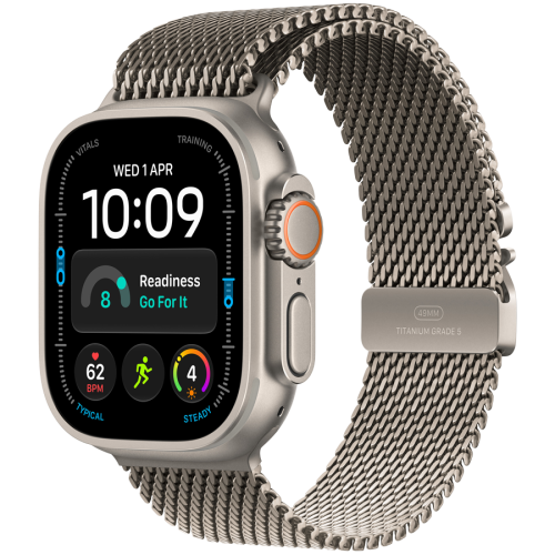Apple Watch Ultra 4 GPS + Cellular 49mm Natural Titanium Case with Natural Titanium Milanese Loop - S,Model A3579