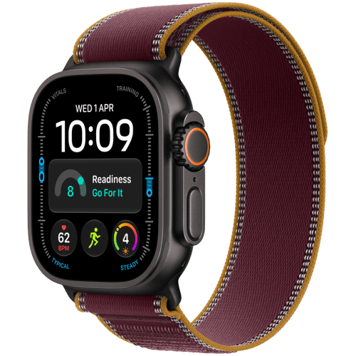 Apple Watch Ultra 4 GPS + Cellular 49mm Black Titanium Case with Burgundy Trail Loop - S/M,Model A3579