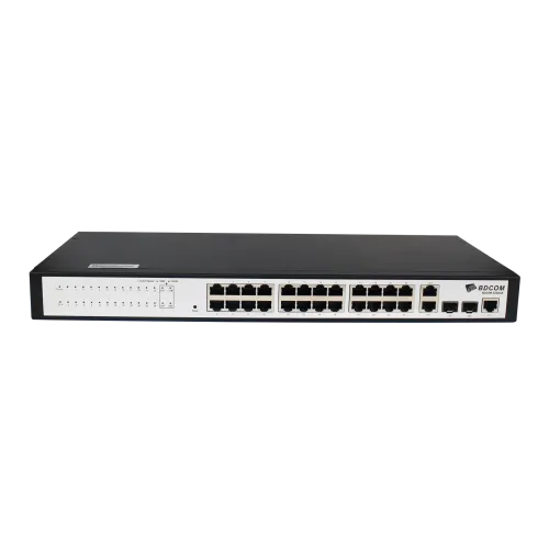 Управляемый коммутатор уровня 2 BDCOM S2228-B, 24x 10/100Base-TX, 2x 100/1000Base-T, 2x 100/1000Base-X (SFP), 220VAC