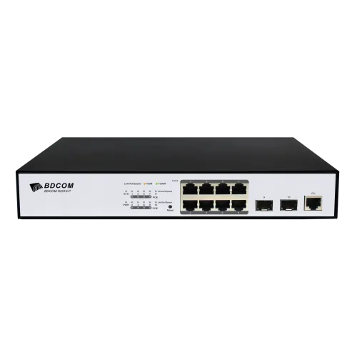 Управляемый PoE коммутатор уровня 2 BDCOM S2510-P, 8x 10/100/1000Base-T, 2x 100/1000BASE-X (SFP), PoE 802.3af/at до 130W, 220VAC