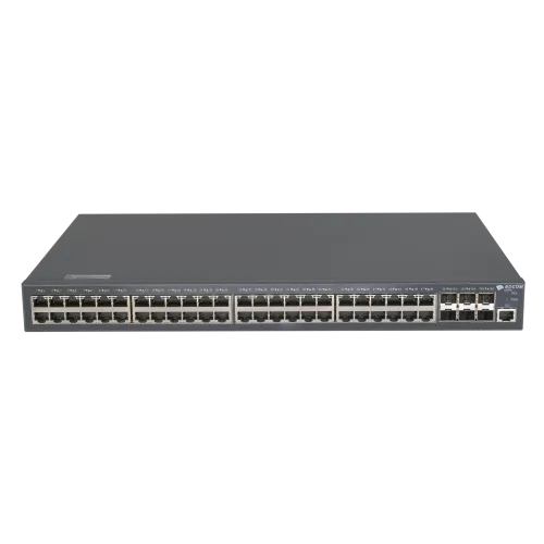 Управляемый PoE коммутатор уровня 3 BDCOM S2900-48P6X, 48x 10/100/1000Base-T PoE 802.3af/at до 740W, 6x 1/10GE SFP+, 220VAC + 44-57VDC