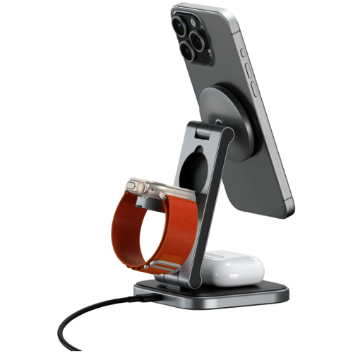 SATECHI 3-in-1 Foldable Qi2 Wireless Charging Stand (Space Gray) with Type A,C,G plugs — фото 5