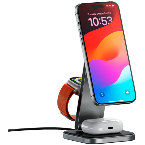 SATECHI 3-in-1 Foldable Qi2 Wireless Charging Stand (Space Gray) with Type A,C,G plugs — фото 4