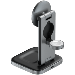 SATECHI 3-in-1 Foldable Qi2 Wireless Charging Stand (Space Gray) with Type A,C,G plugs