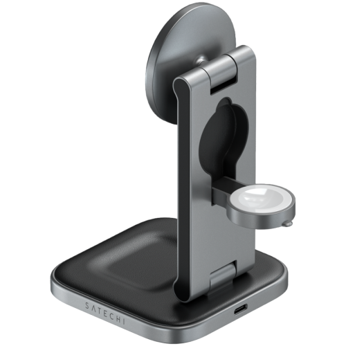 SATECHI 3-in-1 Foldable Qi2 Wireless Charging Stand (Space Gray) with Type A,C,G plugs