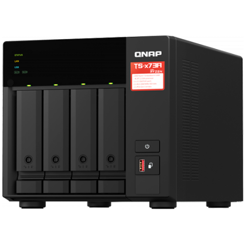 QNAP-4-bay NAS, AMD Ryzen V1000 series V1500B 4C/8T 2.2GHz, 8GB DDR4 RAM, 4x SATA 6Gb/s bays, 2x M.2 NVMe PCIe Gen3 SSD slots, 2 x 2.5GbE LAN, optional 10GbE