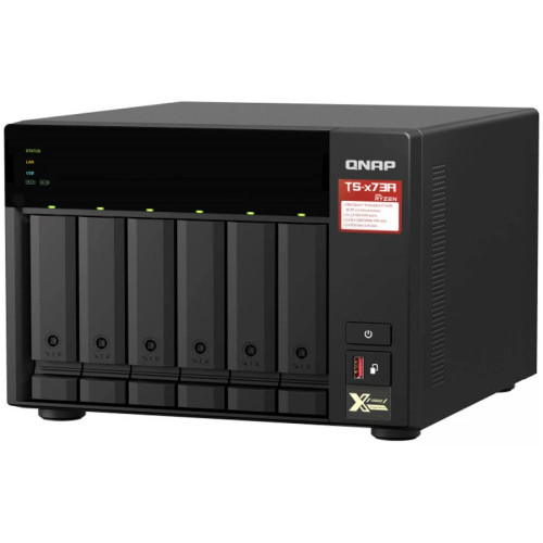 QNAP 6-bay NAS, AMD Ryzen V 8GB DDR4 RAM6x SATA 6Gb/s bays, 2x M.2 NVMe PCIe Gen3 SSD slots, 2 x 2.5GbE LAN, optional 10GbE, 2x PCIe 3.0 x 4 slots,