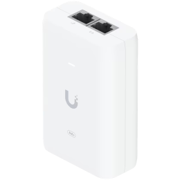 Ubiquiti U-POE+ adapter 30W, powers UniFi PoE+ devices, reduce dependency on PoE switch power, Contains RJ45 data input, AC cable with earth ground, and PoE+ output