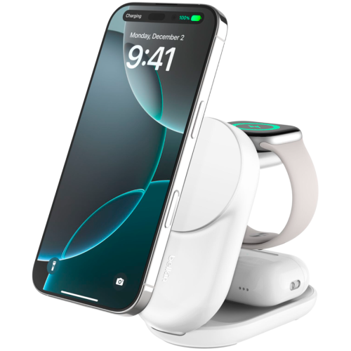 BELKIN 25w Qi2 3-IN-1 Foldable Charger, White